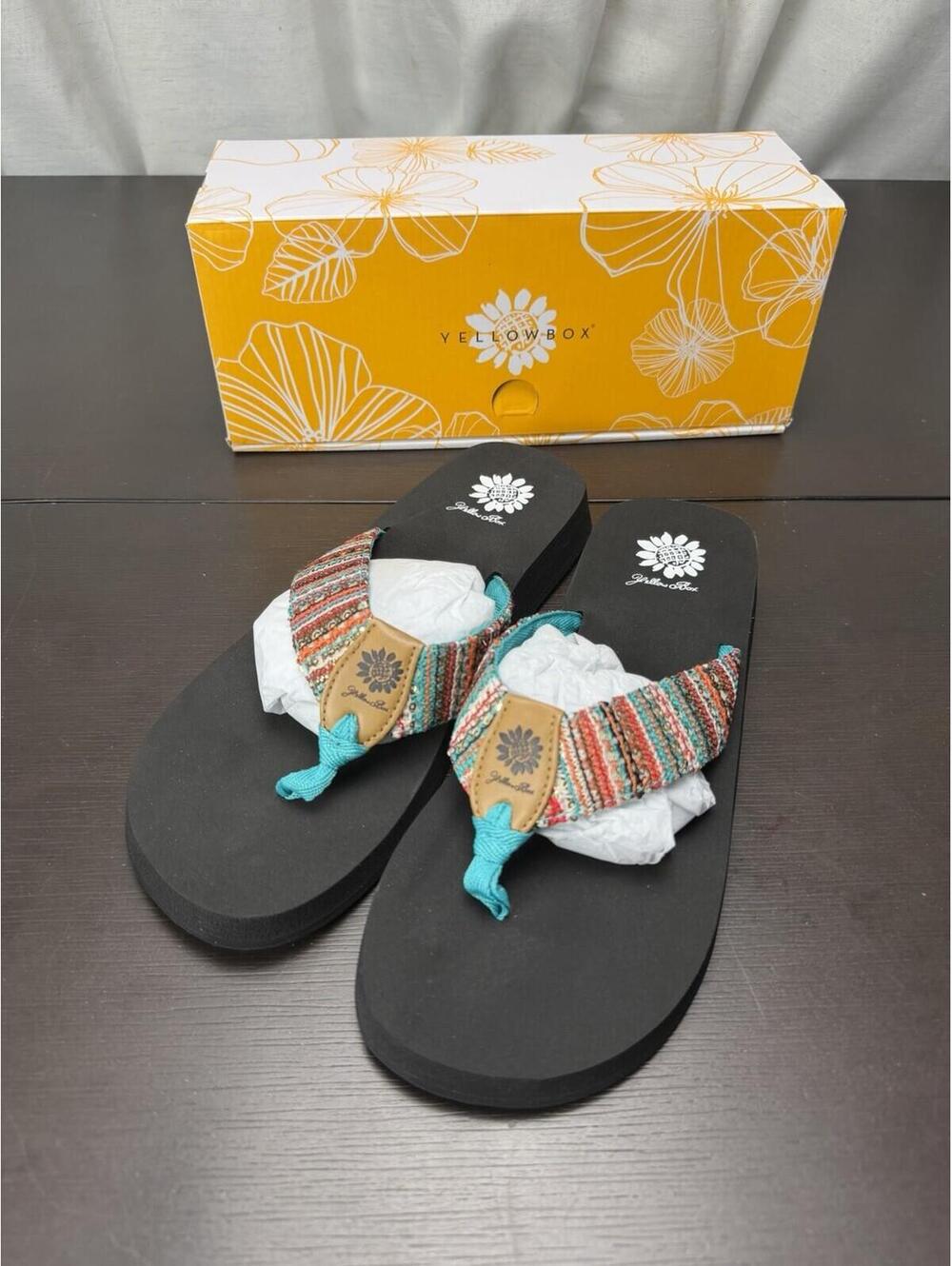 Yellow Box Oria Flip Flops Women 10 Turquoise Boho Platform Sandals Beach